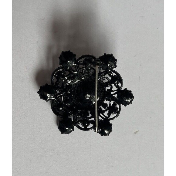 Weiss Aurora Borealis Brooch Cubic Zirconia Rhinestones Black 2" Back Clasp Pin - Picture 5 of 6